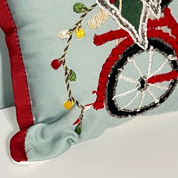 Jingle Joy Holiday Decorative Pillow Christmas Tree Dog Bicycle Embroidered New - Picture 3 of 9